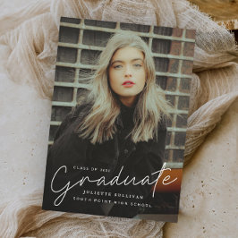Modern Script Simple Photo Graduation Invitations