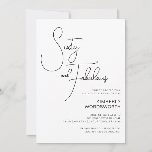 Modern Script Sixty and Fabulous 60th Birthday Kaart (Voorkant)
