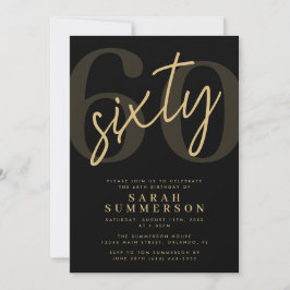 Modern Script Sixty Black Gold 60th Birthday Party Kaart
