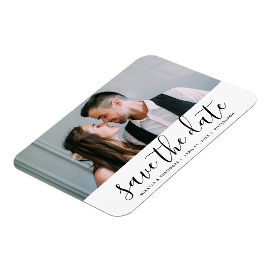Modern Script Sla de datum bruiloft foto Magneet (Linkerzijde)