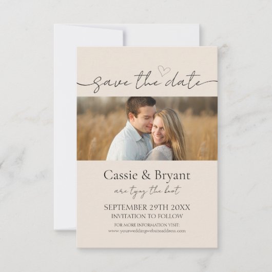 Modern Script Sla de datum Elegante uitnodiging op (Voorkant)