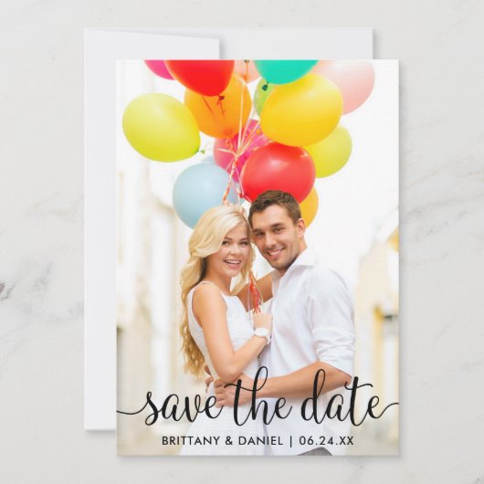 Modern script Sla de datum fotokaart op Save The Date (Voorkant)