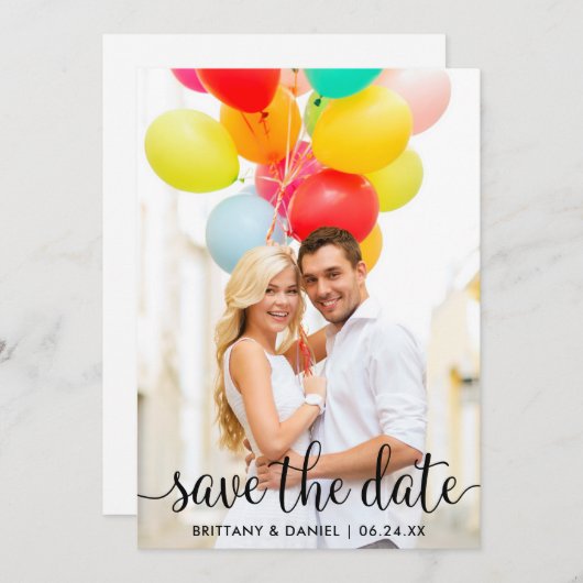 Modern script Sla de datum fotokaart op Save The Date (Voorkant / Achterkant)