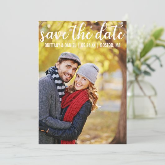 Modern script | Sla de datum-paar-fotokaart op Save The Date (Staand voorkant)