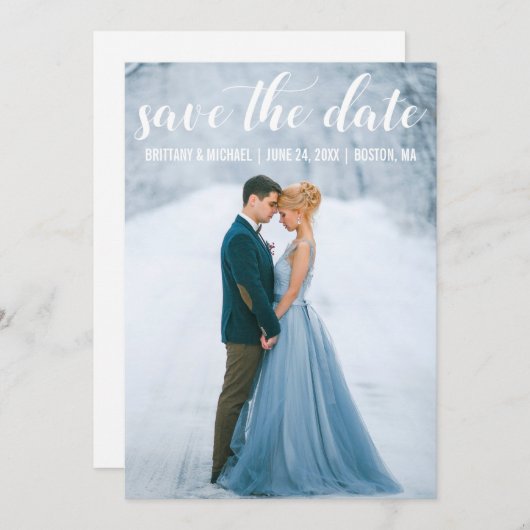 Modern script Sla de datum Verloving foto w Kaart (Voorkant / Achterkant)