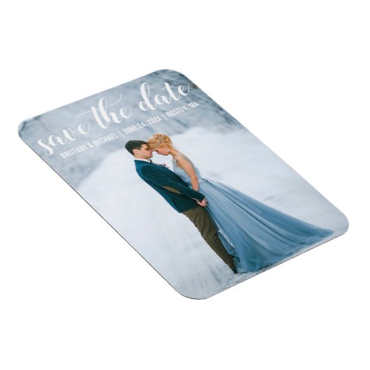 Modern script Sla de datum Verloving foto w Magneet (Rechterzijde)