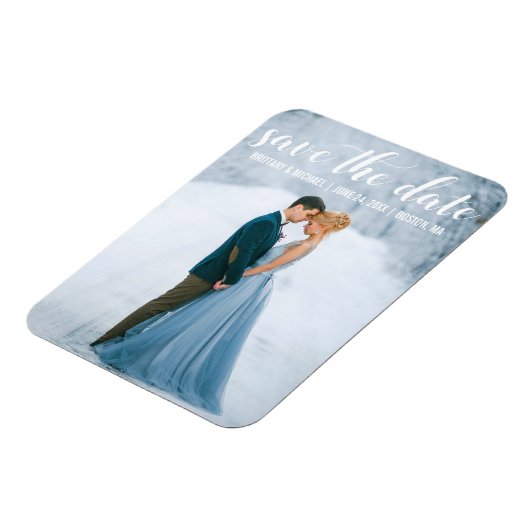 Modern script Sla de datum Verloving foto w Magneet (Linkerzijde)