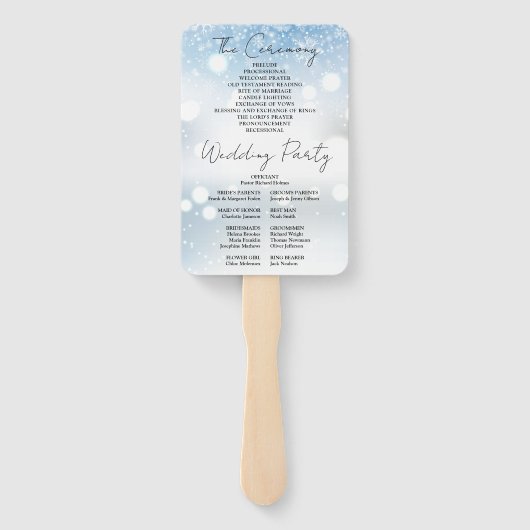 Modern Script Sneeuwvlokken Winter Trouwprogramma Handwaaier (Achterkant)