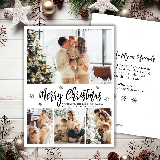 Modern Script Snowflake 4 Fotocollage Kerstmis Feestdagenkaart