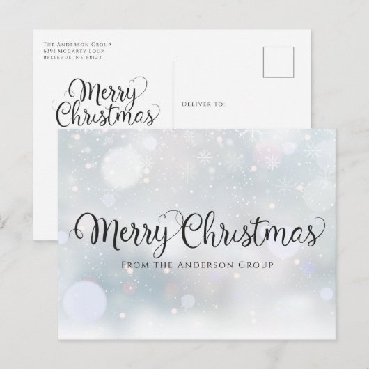 Modern Script Snowflakes Corporate Feestdagenkaart (Voorkant / Achterkant)