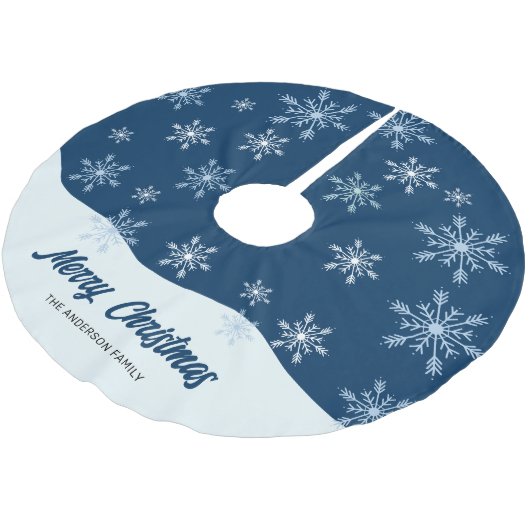 Modern Script Snowflakes Donkerblauw Kerstmis Kerstboom Rok (Gekanteld)