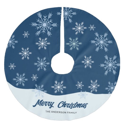 Modern Script Snowflakes Donkerblauw Kerstmis Kerstboom Rok (Voorkant)