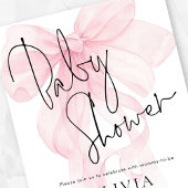 Modern Script Soft Pink Bow Baby Shower Kaart