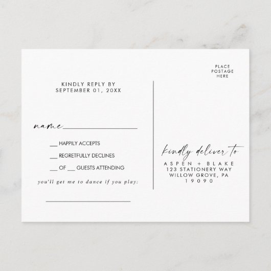 Modern Script Song Request RSVP Briefkaart (Achterkant)