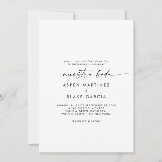 Modern script Spaanse Nuestra Boda Invitation Kaart (Voorkant)
