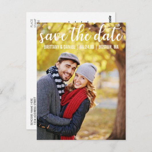 Modern script | Sparen de Foto van het Datumpaar Briefkaart (Voorkant / Achterkant)