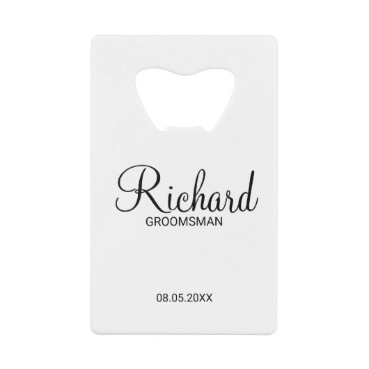 Modern script - speciaal gepersonaliseerd Groomsma Creditkaart Flessenopener (Voorkant)