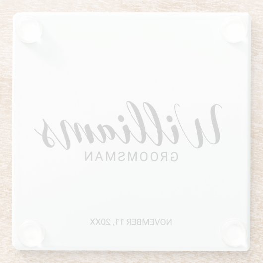 Modern script - speciaal gepersonaliseerd Groomsma Glazen Onderzetter (Achterkant)