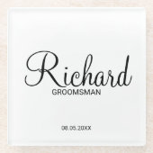 Modern script - speciaal gepersonaliseerd Groomsma Glazen Onderzetter (Voorkant)