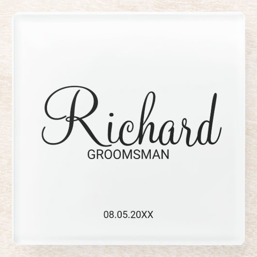 Modern script - speciaal gepersonaliseerd Groomsma Glazen Onderzetter (Voorkant)