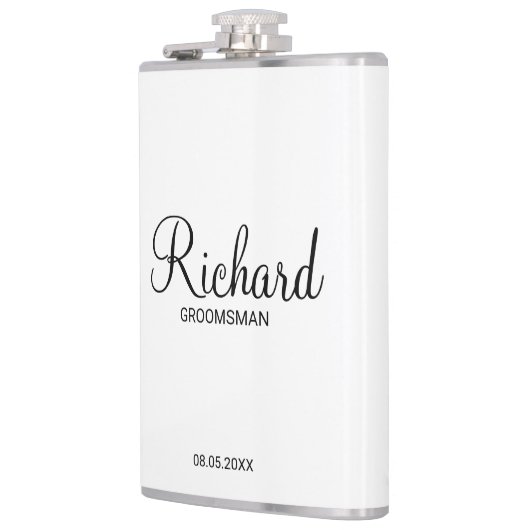 Modern script - speciaal gepersonaliseerd Groomsma Heupfles (Links)