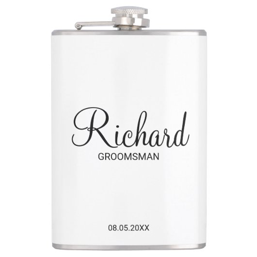 Modern script - speciaal gepersonaliseerd Groomsma Heupfles (Voorkant)