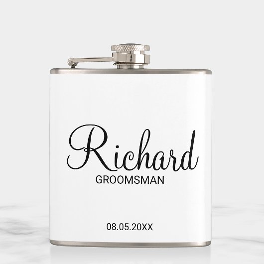 Modern script - speciaal gepersonaliseerd Groomsma Heupfles