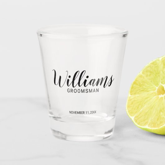 Modern script - speciaal gepersonaliseerd Groomsma Shot Glas (Voorkant)