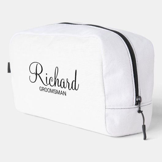 Modern script - speciaal gepersonaliseerd Groomsma Toilettasje (Rechterhoek)