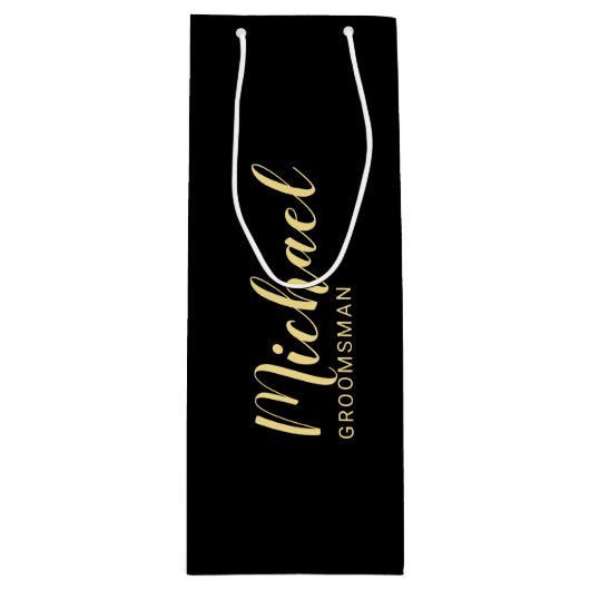 Modern script - speciaal gepersonaliseerd Groomsma Wijn Cadeautas (Voorkant)