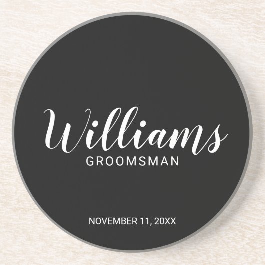 Modern script - speciaal gepersonaliseerd Groomsma Zandsteen Onderzetter (Voorkant)