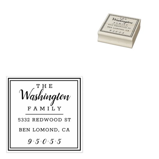 Modern Script Square familienaam retouradres Rubberstempel (Gestempeld)