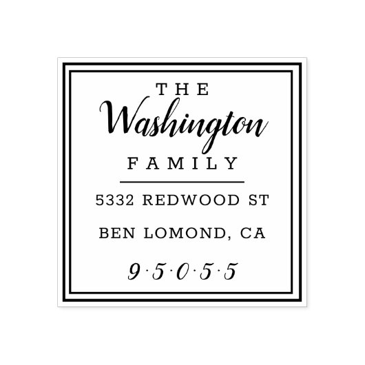Modern Script Square familienaam retouradres Rubberstempel (Afrduk)