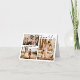 Modern script Stijlvolle bruiloft 3 foto's collage Bedankkaart