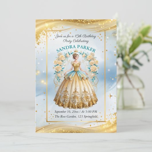 Modern script Stijlvolle chique gouden jurk verjaa Kaart (Staand voorkant)