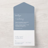 Modern Script Stof Blauw Minimalistisch Trouwen All In One Uitnodiging (Binnen)