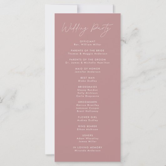 Modern Script Stof Roze Huwelijksprogramma (Achterkant)
