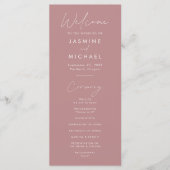 Modern Script Stof Roze Huwelijksprogramma (Voorkant)