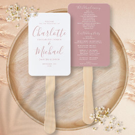 Modern Script Stof Roze Huwelijksprogramma Handwaaier