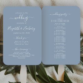 Modern Script Stofblauw Huwelijksprogramma Handwaaier