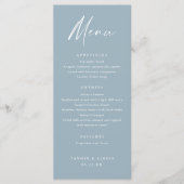 Modern Script Stofblauw Trouwmenu Programmakaart (Voorkant)