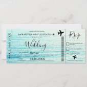 Modern script strandvliegtuig boarding pass bruilo kaart (Voorkant)