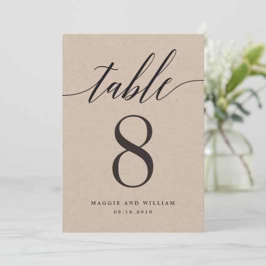 Modern Script Table Number Kaart Kraft (Staand voorkant)
