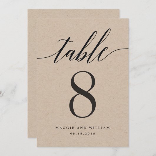Modern Script Table Number Kaart Kraft (Voorkant / Achterkant)