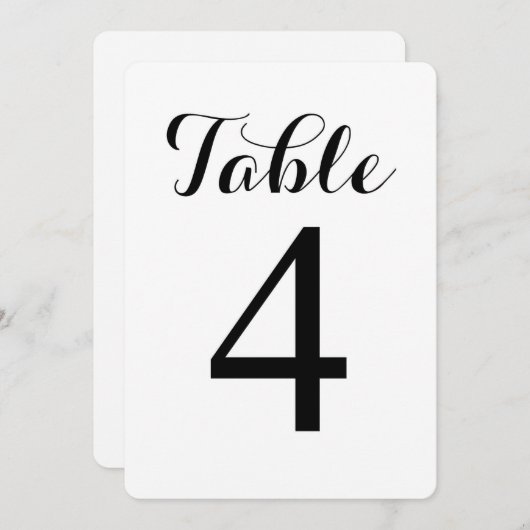 Modern Script Tafel 4 | Tafel Nummers Kaart (Voorkant / Achterkant)