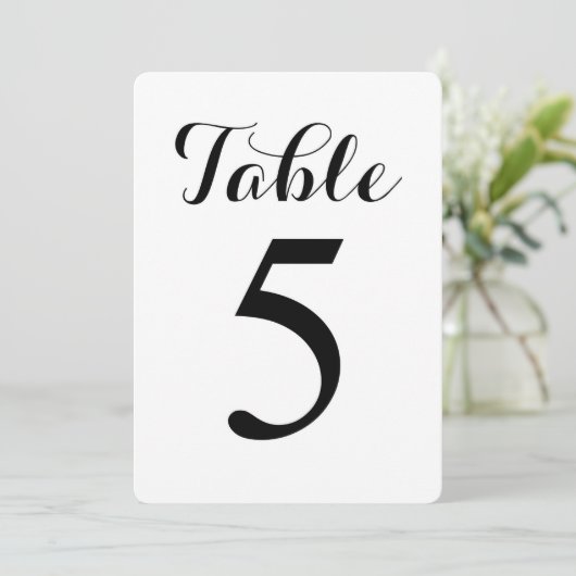 Modern Script Tafel 5 | Tafel Nummerskaart Kaart (Staand voorkant)
