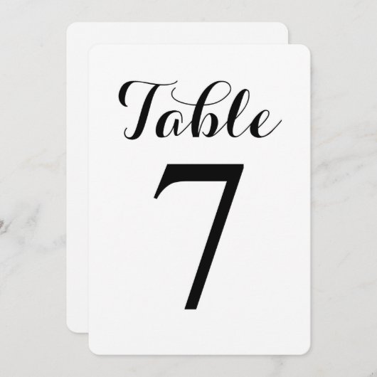 Modern Script Tafel 7 | Tafel Nummerskaart Kaart (Voorkant / Achterkant)