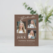 Modern Script Tan Brown Afstuderen aankondiging Briefkaart (Staand voorkant)