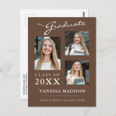 Modern Script Tan Brown Afstuderen aankondiging Briefkaart (Voorkant / Achterkant)