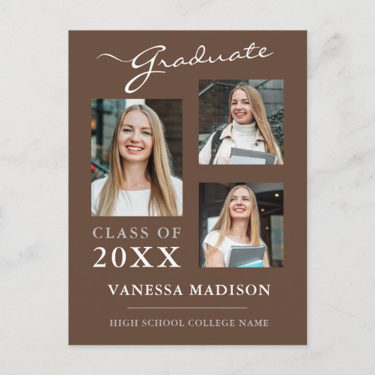 Modern Script Tan Brown Afstuderen aankondiging Briefkaart (Voorkant)